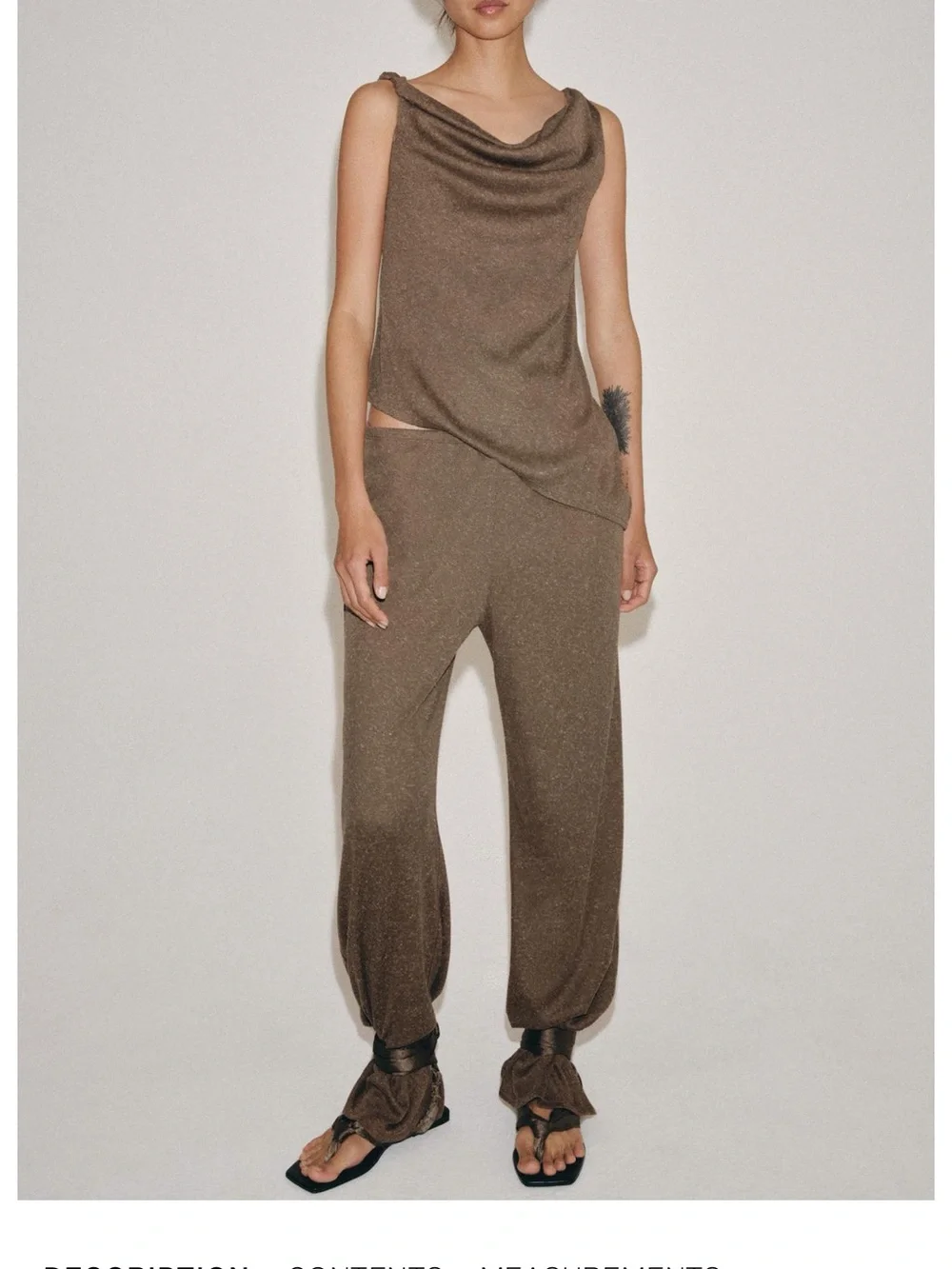 Zara matching 2 piece set cozy brown off shoulder top pants